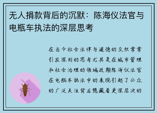 无人捐款背后的沉默：陈海仪法官与电瓶车执法的深层思考