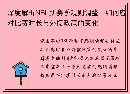 深度解析NBL新赛季规则调整：如何应对比赛时长与外援政策的变化