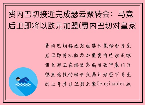 费内巴切接近完成瑟云聚转会：马竞后卫即将以欧元加盟(费内巴切对皇家马德里)