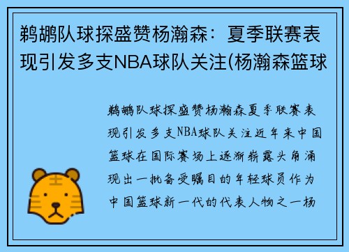 鹈鹕队球探盛赞杨瀚森：夏季联赛表现引发多支NBA球队关注(杨瀚森篮球)