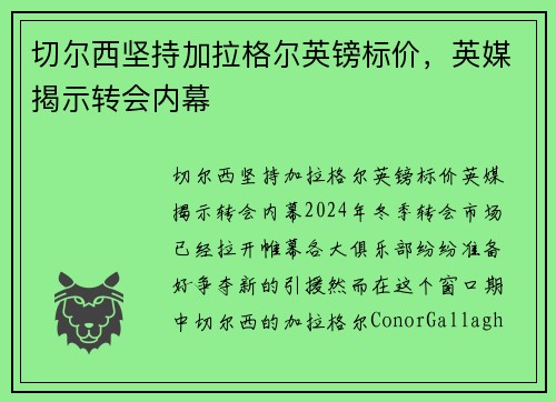 切尔西坚持加拉格尔英镑标价，英媒揭示转会内幕