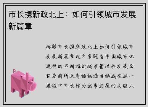 市长携新政北上：如何引领城市发展新篇章