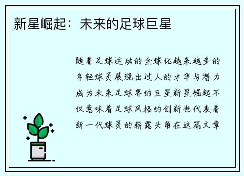 新星崛起：未来的足球巨星