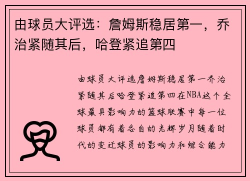 由球员大评选：詹姆斯稳居第一，乔治紧随其后，哈登紧追第四